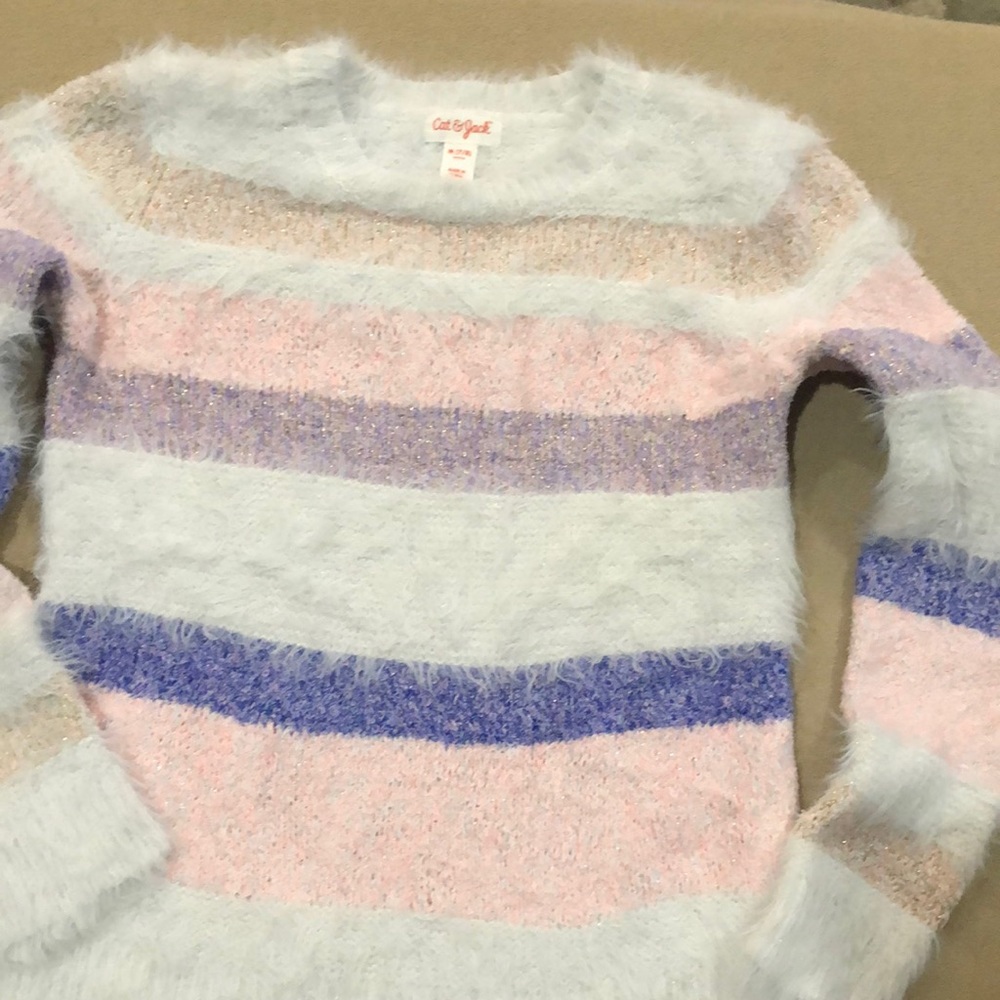 Cat & Jack Fuzzy Striped Sweater in Pastel Blue, Pink & Purple